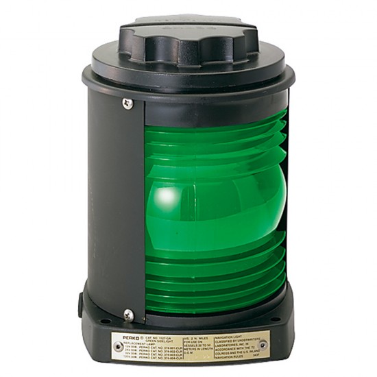 Perko Side Light - Black Plastic, Green Lens