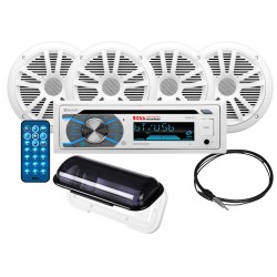 Boss Audio MCK508WB.6 Marine Stereo & 2 Pairs of 6.5" Speaker Kit - White