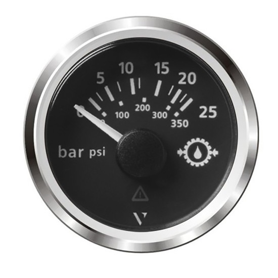 Veratron 52MM (2-1/16") ViewLine Transmission Oil Pressure 25 Bar/350 PSI - Black Dial & Chrome Triangular Bezel Veratron 52MM (2-1/16") ViewLine Transmission Oil Pressure 25 Bar/350 PSI - Black Dial & Chrome Triangular Bezel